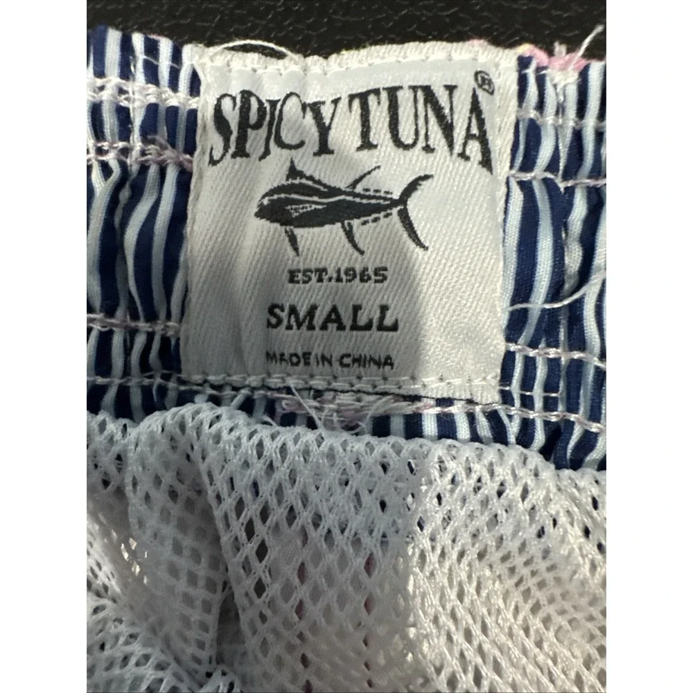 Spicy Tuna Men's S Swim Trunks Pink With Yellow Drawstring